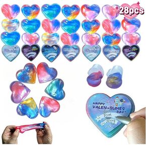 Valentines Day Slime Gifts for Kids Classroom, 28 Pack Valentines Galaxy Slime Hearts for Kids with Cards for Valentine Party Favor, Gift Exchange, Valentine Day Gifts Classroom Exchange