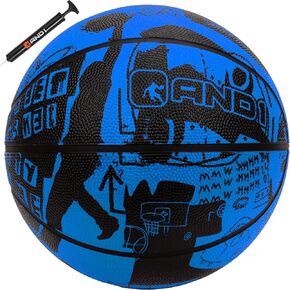 AND1 Street Grip Premium Composite Leather Basketball & Pump- Official Size 7 (29.5") Streetball, Made for Indoor and Outdoor Basketball Games