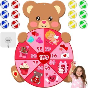 Valentines Day Gifts for Kids Cartoon Bear Pattern Dart Board with 12 Sticky Balls Valentine Games Valentine Toys Gifts Exchange for Boys Girls Toddlers Indoor Outdoor Sports Classroom Fun Party Games
