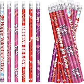 Valentines Pencils Valentine's Day Pencils Bulk Holiday Pencils with Erasers Pencils for Valentine's Day Stationery Pencil for Teachers, 6 Style (48)