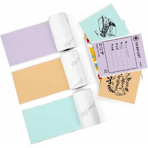 Phomemo Adhesive Thermal Sticker Paper for Phomemo M03/M03AS/M04S/M04AS Wireless Pocket Printer, Black on Green/Purple/Orange, 77mm Width X 3.5m Length, 3 Rolls, Stored for 20 Years