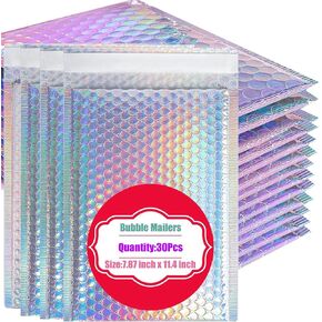 50 PCS Metallic Bubble Mailers,Poly Padded Envelopes,Holographic Bubble Mailers,Waterproof Shipping Bags,Self Seal Foil Glitter Glamour Cushion Envelopes for Mailing,Packing,Small Business
