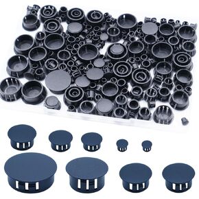 255PCS 8 Sizes White Plastic Hole Plugs, Round Drilling Hole Cover Plugs for Cabinet Shelves, Flush Type Panel Knockout Locking Plastic Plugs Insert End Caps (1/4" 5/16" 3/8" 1/2" 5/8" 3/4" 7/8" 1")