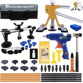 Car Dent Puller Repair Kit: 48pcs Set Paintless Dent Repair Tools with Golden Lifter - Universal Auto Body Dent Repair Tool, Slide Hammer and Glue Gun for Large & Small Ding Hail Dent Remover