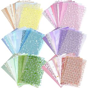 Aromoty 90 sheets Textured Scrapbook Paper&Mesh Fabric set - Handmade Craft Mulberry Special Paper 6 Pack Mix for Scrapbooking Junk Journaling Supplies Card Planner DIY Materials Collage, 5.1x7 Inch
