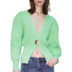 Women Knitted Cardigans Long Sleeve V-Neck Lightweight Sweater One Leaf Button Down Outwear in Kuwait