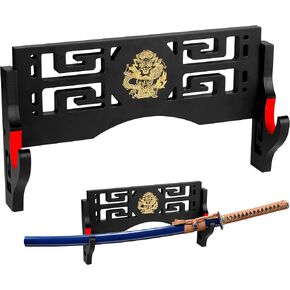 Alyoen Sword Display Katana Wall Mount, 3-Tier Samurai Sword Katana Holder Stand with Velvet Padded Hook & Dragon Pattern, Sword Rack for Wakizashi Lightsaber Samurai