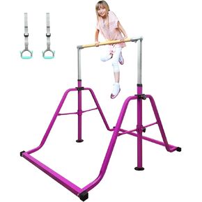 Foldable Gymnastics Bar for Kids,3’to 5’Adjustable Height Gymnastic Training Bar,Gymnastics Horizontal Bars for Home