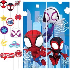 Party Scene Setter مع الدعائم - 40 "× 27.5" | مجموعة واحدة من 16 جهاز كمبيوتر شخصي ، Spidey وأصدقائه المذهلين
