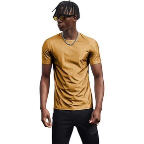 WDIRARA Men's Round Neck Short Sleeve Metallic Tee Top Party T Shirts