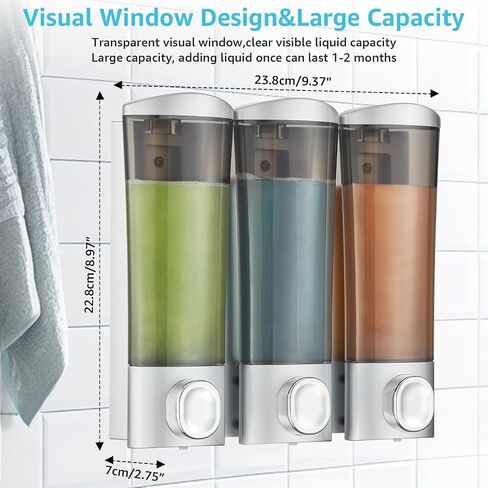 Shampoo and Conditioner Dispenser Wall Mounted, Shower Soap Dispenser 3 Chamber No Drill, Refillable Bathroom Shampoo Dispenser Set, Wall Shampoo Conditioner Body Wash Dispenser (Black) in Saudi Arabia