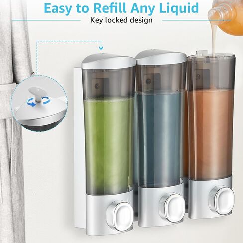 Shampoo and Conditioner Dispenser Wall Mounted, Shower Soap Dispenser 3 Chamber No Drill, Refillable Bathroom Shampoo Dispenser Set, Wall Shampoo Conditioner Body Wash Dispenser (Black) in Saudi Arabia