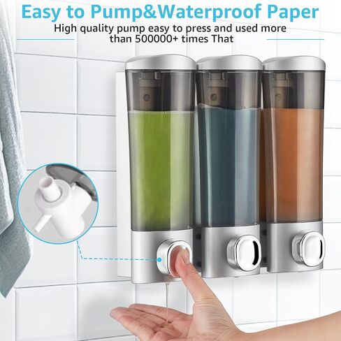 Shampoo and Conditioner Dispenser Wall Mounted, Shower Soap Dispenser 3 Chamber No Drill, Refillable Bathroom Shampoo Dispenser Set, Wall Shampoo Conditioner Body Wash Dispenser (Black) in Saudi Arabia