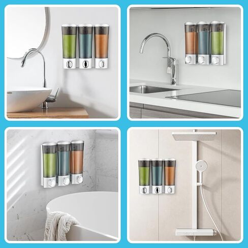 Shampoo and Conditioner Dispenser Wall Mounted, Shower Soap Dispenser 3 Chamber No Drill, Refillable Bathroom Shampoo Dispenser Set, Wall Shampoo Conditioner Body Wash Dispenser (Black) in Saudi Arabia