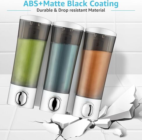 Shampoo and Conditioner Dispenser Wall Mounted, Shower Soap Dispenser 3 Chamber No Drill, Refillable Bathroom Shampoo Dispenser Set, Wall Shampoo Conditioner Body Wash Dispenser (Black) in Saudi Arabia