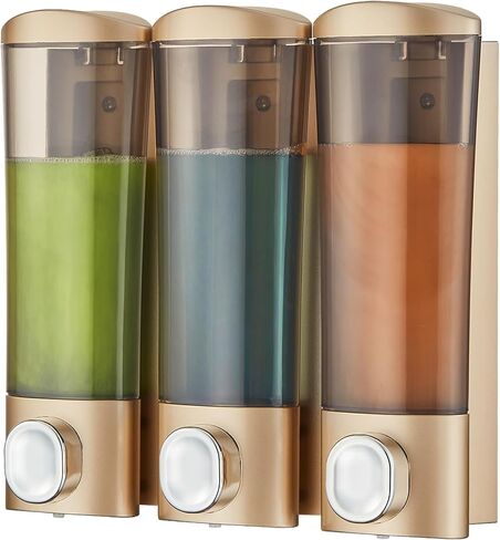 موزع شامبو وبلسم مثبت على الحائط، موزع صابون دش 3 غرف بدون حفر، مجموعة موزع شامبو الحمام القابل لإعادة الملء، موزع غسول الجسم لبلسم شامبو الحائط (أسود) in Kuwait