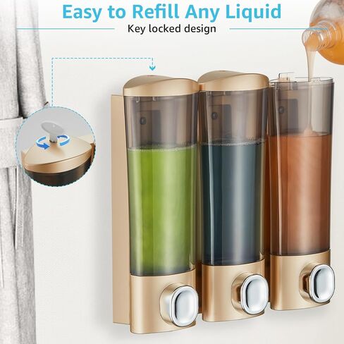 موزع شامبو وبلسم مثبت على الحائط، موزع صابون دش 3 غرف بدون حفر، مجموعة موزع شامبو الحمام القابل لإعادة الملء، موزع غسول الجسم لبلسم شامبو الحائط (أسود) in Kuwait