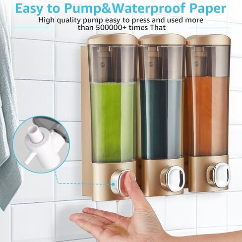 موزع شامبو وبلسم مثبت على الحائط، موزع صابون دش 3 غرف بدون حفر، مجموعة موزع شامبو الحمام القابل لإعادة الملء، موزع غسول الجسم لبلسم شامبو الحائط (أسود) in Kuwait