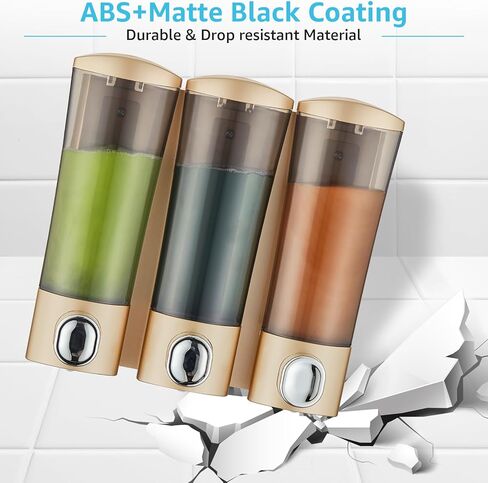 موزع شامبو وبلسم مثبت على الحائط، موزع صابون دش 3 غرف بدون حفر، مجموعة موزع شامبو الحمام القابل لإعادة الملء، موزع غسول الجسم لبلسم شامبو الحائط (أسود) in Kuwait