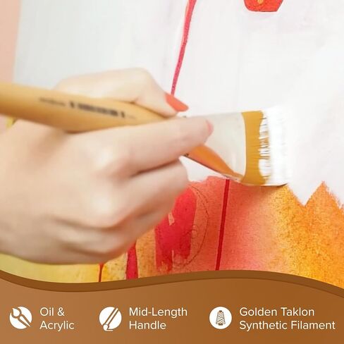 Silver Brush Limited 8201-40 Silver Jumbo Golden Taklon Flat Paintbrush for Oil, Acrylic, Heavy Body Paints, Gesso & Grounds, Varnish & Top Coat, Size 40, Mid Length Handle in Kuwait