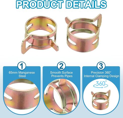 PATIKIL Spring Band Hose Pipe Clamps for 20-24 mm OD Hose, 50 Pack Silicone Vacuum Constant Tension Band Clips for Fuel Line Silicone Air Hose Tube Water Pipe, Gold in Saudi Arabia