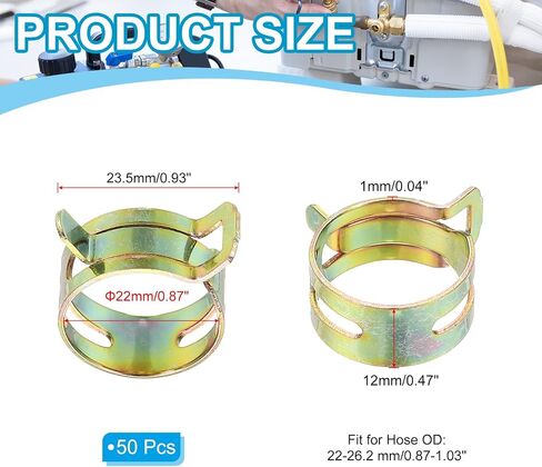 PATIKIL Spring Band Hose Pipe Clamps for 20-24 mm OD Hose, 50 Pack Silicone Vacuum Constant Tension Band Clips for Fuel Line Silicone Air Hose Tube Water Pipe, Gold in Saudi Arabia