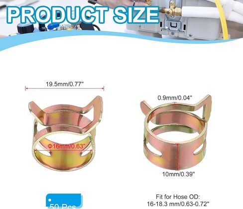 PATIKIL Spring Band Hose Pipe Clamps for 12-13.6 mm OD Hose, 50 Pack Silicone Vacuum Constant Tension Band Clips for Fuel Line Silicone Air Hose Tube Water Pipe, Gold in Saudi Arabia