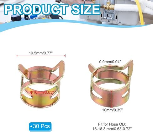 PATIKIL Spring Band Hose Pipe Clamps for 11-12.9 mm OD Hose, 30 Pack Silicone Vacuum Constant Tension Band Clips for Fuel Line Silicone Air Hose Tube Water Pipe, Gold in Saudi Arabia