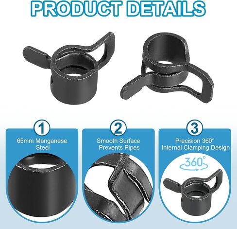 PATIKIL Spring Band Hose Pipe Clamps for 11-12.6mm OD Hose, 25 Pack Silicone Vacuum Constant Tension Band Clips for Fuel Line Silicone Air Hose Tube Water Pipe, Silver in Saudi Arabia