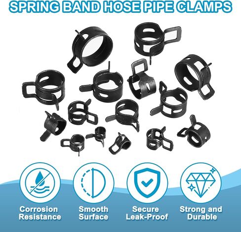PATIKIL Spring Band Hose Pipe Clamps for 11-12.6mm OD Hose, 25 Pack Silicone Vacuum Constant Tension Band Clips for Fuel Line Silicone Air Hose Tube Water Pipe, Silver in Saudi Arabia
