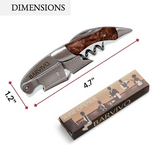 Barvivo Wine Opener Professional Corkscrews for Wine Bottles w/Foil Cutter and Cap Remover, Double Hinged Manual Wine Key for Bartenders, Servers, Waiters, Stainless Steel - Pekkawood in Saudi Arabia