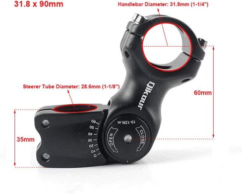 Bike Stem Adjustable 60 Degree 31.8mm (1-1/4") / 25.4mm (1") Handlebar Stem for MTB, Road Bike, Fits Standard 28.6mm (1-1/8") Steering Tube in Saudi Arabia