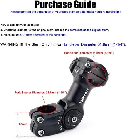 Bike Stem Adjustable 60 Degree 31.8mm (1-1/4") / 25.4mm (1") Handlebar Stem for MTB, Road Bike, Fits Standard 28.6mm (1-1/8") Steering Tube in Saudi Arabia