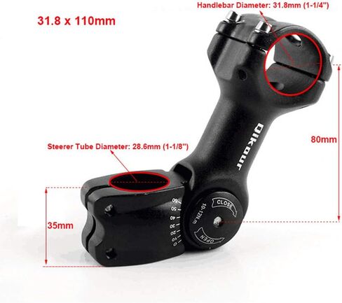 Bike Stem Adjustable 60 Degree 31.8mm (1-1/4") / 25.4mm (1") Handlebar Stem for MTB, Road Bike, Fits Standard 28.6mm (1-1/8") Steering Tube in Saudi Arabia