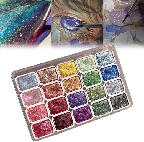 20 Colors Forestey Shifting Watercolor Painting Set, Color Shifting Watercolor Paint Set, Forestry Paint Set, 20 Colors Glitter Water Colour Solid Paint, for Kids Adults Beginners Artists (A + B) in Kuwait