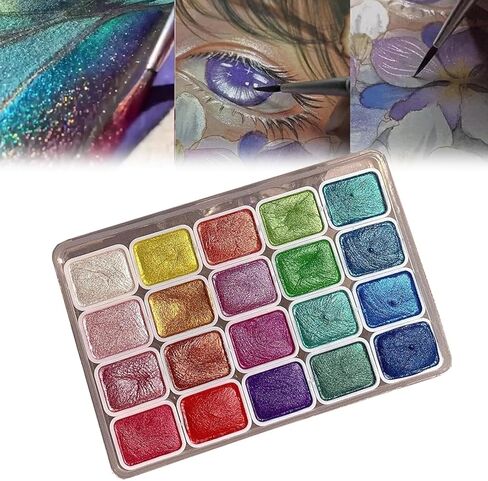20 Colors Forestey Shifting Watercolor Painting Set, Color Shifting Watercolor Paint Set, Forestry Paint Set, 20 Colors Glitter Water Colour Solid Paint, for Kids Adults Beginners Artists (A + B) in Kuwait