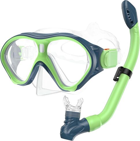 Gintenco Snorkeling Gear for Kids, Dry Top Kids Snorkel Set for Age 6-14, Anti-Fog Tempered Glass Swimming Goggles Anti Leak Diving Mask 180 Degree View for Youth Toddler Girls Boys in Saudi Arabia