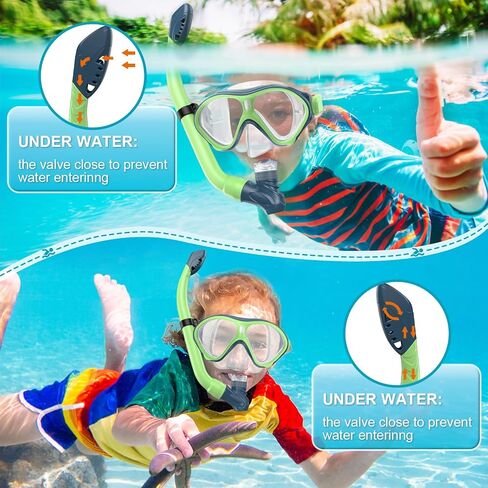 Gintenco Snorkeling Gear for Kids, Dry Top Kids Snorkel Set for Age 6-14, Anti-Fog Tempered Glass Swimming Goggles Anti Leak Diving Mask 180 Degree View for Youth Toddler Girls Boys in Saudi Arabia