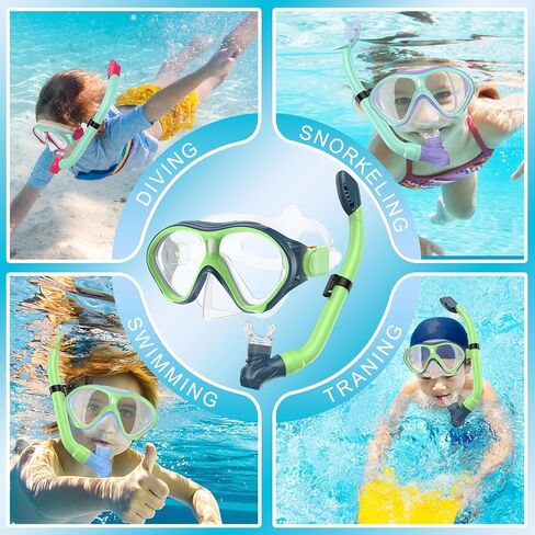 Gintenco Snorkeling Gear for Kids, Dry Top Kids Snorkel Set for Age 6-14, Anti-Fog Tempered Glass Swimming Goggles Anti Leak Diving Mask 180 Degree View for Youth Toddler Girls Boys in Saudi Arabia