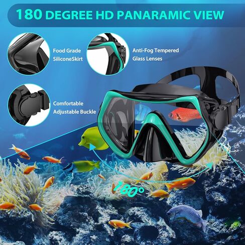 Snorkeling Gear for Adults, Mask Fin Snorkel Set, Dry Top Snorkel, Snorkeling Kit Travel Diving Package, Panoramic View Anti-Fog Anti-Leak Adjustable Swim Fins (L/XL) in Saudi Arabia