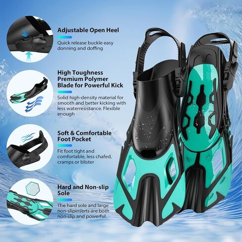 Snorkeling Gear for Adults, Mask Fin Snorkel Set, Dry Top Snorkel, Snorkeling Kit Travel Diving Package, Panoramic View Anti-Fog Anti-Leak Adjustable Swim Fins (L/XL) in Saudi Arabia