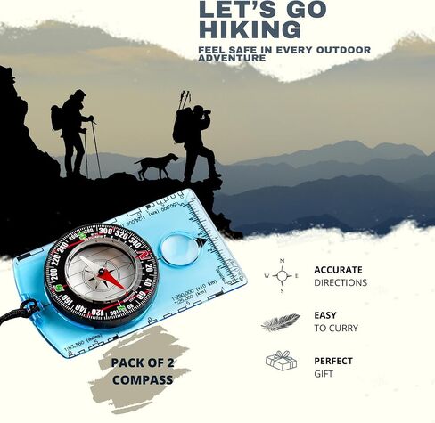 Pack of 2 Orienteering Compass Hiking-Compasses boy Scout Kids- Magnetic Gear Set Navigation map- Brujulas orientacion-Backpacking Camping Hunting Survival. in Saudi Arabia