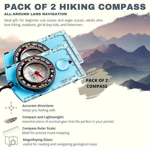 Pack of 2 Orienteering Compass Hiking-Compasses boy Scout Kids- Magnetic Gear Set Navigation map- Brujulas orientacion-Backpacking Camping Hunting Survival. in Saudi Arabia