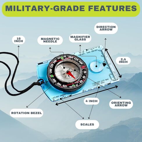 Pack of 2 Orienteering Compass Hiking-Compasses boy Scout Kids- Magnetic Gear Set Navigation map- Brujulas orientacion-Backpacking Camping Hunting Survival. in Saudi Arabia