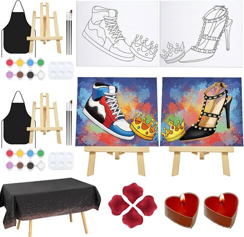 Nuberlic Date Night Painting Kit for Couples Sip and Paint Kit for Adults Couples Pre Drawn Canvas to Paint for Adults Valentines Sunset Love Theme 2 Pack 8" X 10" in Kuwait