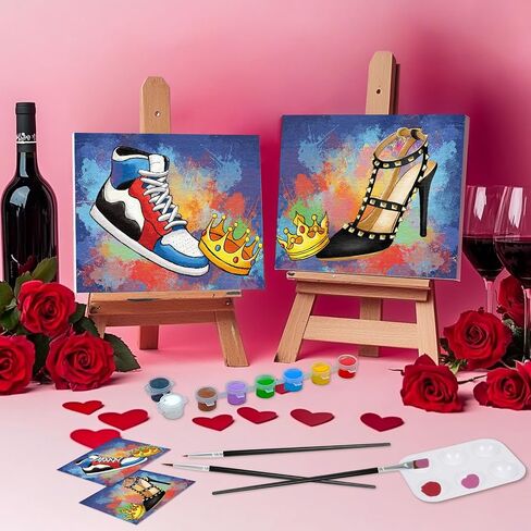 Nuberlic Date Night Painting Kit for Couples Sip and Paint Kit for Adults Couples Pre Drawn Canvas to Paint for Adults Valentines Sunset Love Theme 2 Pack 8" X 10" in Kuwait