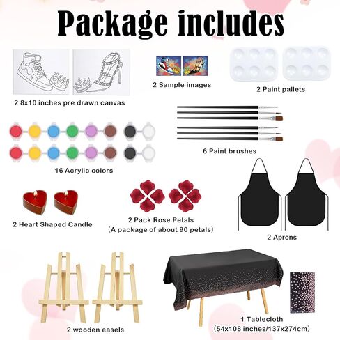 Nuberlic Date Night Painting Kit for Couples Sip and Paint Kit for Adults Couples Pre Drawn Canvas to Paint for Adults Valentines Sunset Love Theme 2 Pack 8" X 10" in Kuwait