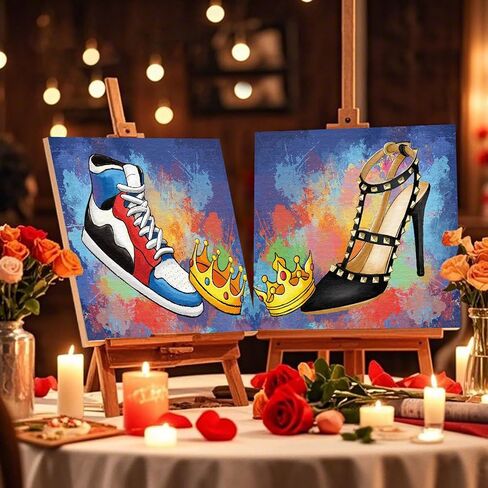 Nuberlic Date Night Painting Kit for Couples Sip and Paint Kit for Adults Couples Pre Drawn Canvas to Paint for Adults Valentines Sunset Love Theme 2 Pack 8" X 10" in Kuwait