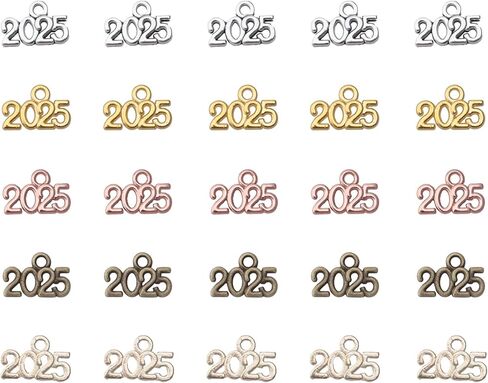 Ruwado 50 Pcs 2025 Year Jewelry Making Kits Metal Small Signet 1.4 x 0.9 cm Cute Kits for Bracelet Necklace Earring Keychain Crafting DIY Graduation Tassel Parties Decoration (Colorful) in Kuwait