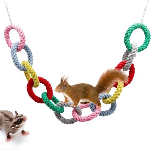 Sugar Glider Toys, Hanging Cotton Rope Ring Climbing Toy for Little Pet, Rat Toys, Sugar Glider Cage Accessories, Exercise Toys for Sugar Glider, Rat, Squirrel, Bird, Other Little Climber （Short） in Kuwait
